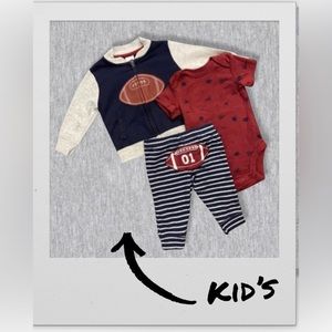 3-piece Burgundy/Grey/Navy Blue Football Clothing Set, Size -0-3M-